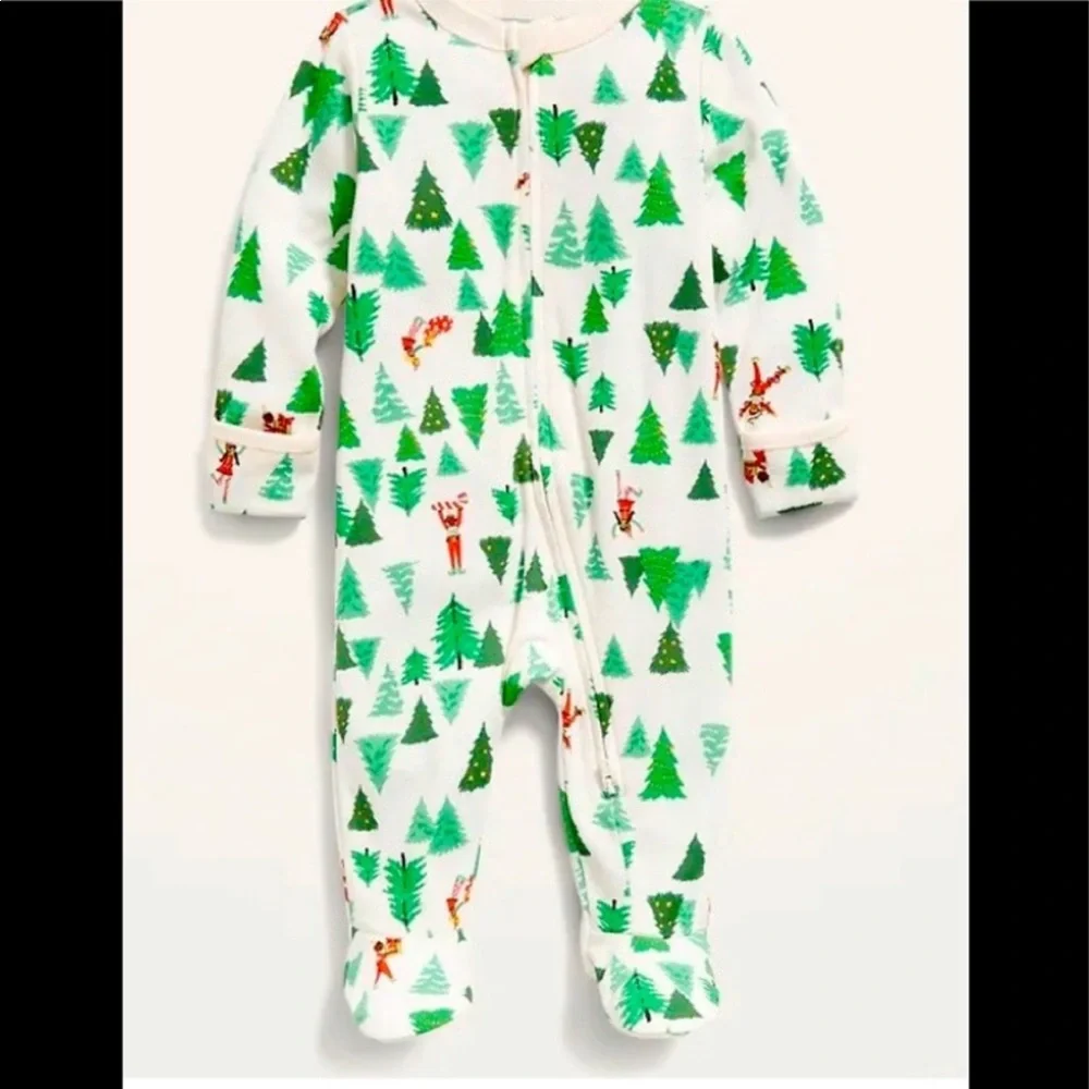 Mommy & Me Matching Christmas Tree Elf Toddler Footy PJ & XS PJ Pant Bundle Set